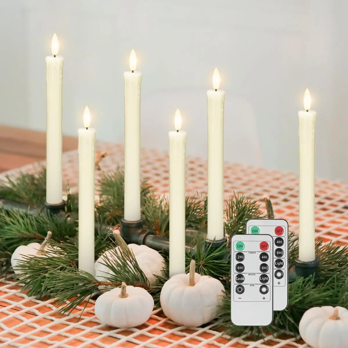 Ivory Flameless Taper Candles with Remote, 6 Pack Dripping Wax