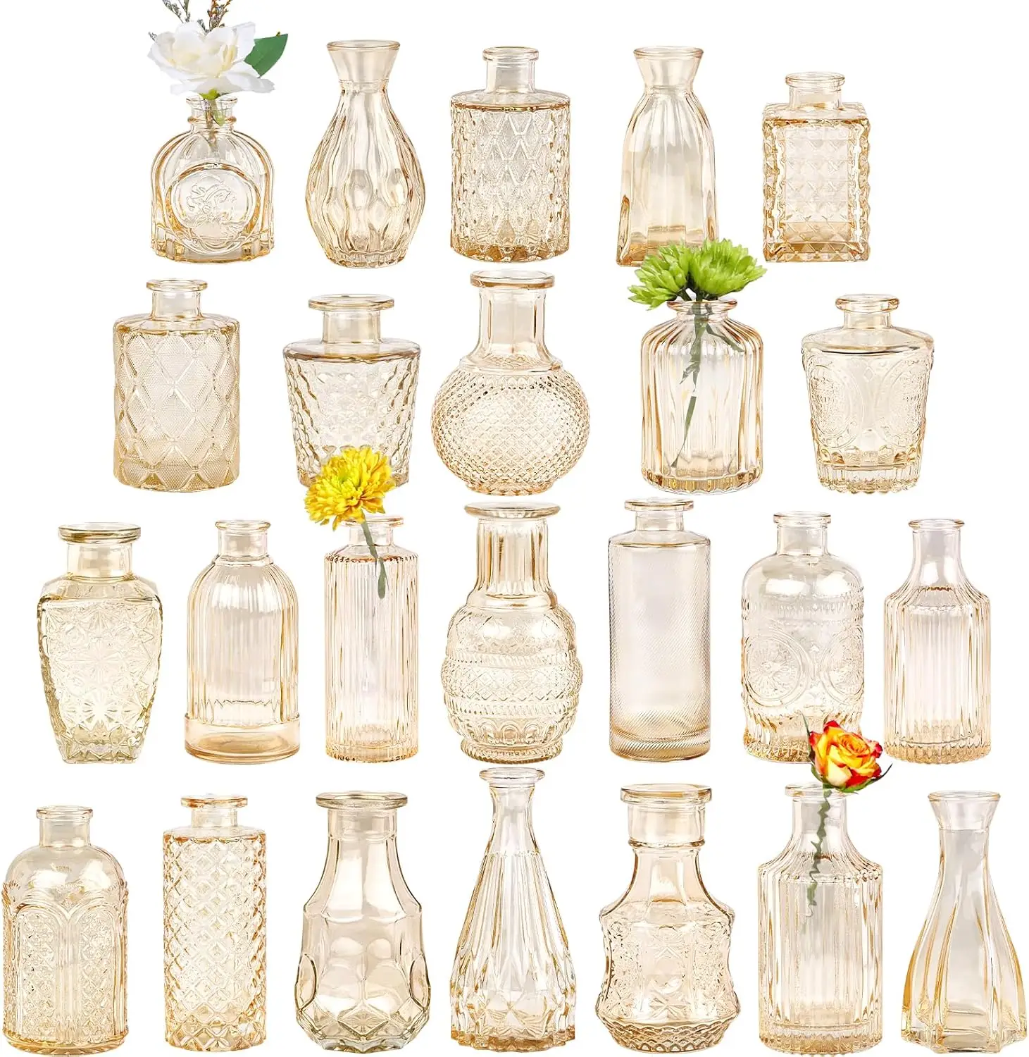 24pcs Amber Glass Bud Vases Set